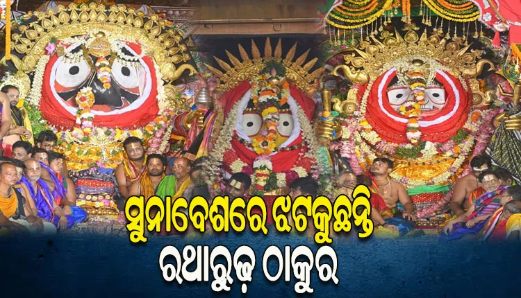 ସୁନାବେଶରେ ଶ୍ରୀଜିଉ; ସ୍ଵର୍ଣ୍ଣ ଆଭୂଷଣରେ ସୁସଜ୍ଜିତ ହୋଇ ଭକ୍ତଙ୍କୁ ଦର୍ଶନ ଦେଉଛନ୍ତି ରଥାରୁଢ଼ ତିନି ଠାକୁର