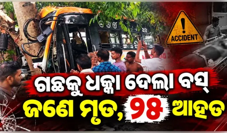 ନୟାଗଡ଼ରେ ମର୍ମନ୍ତୁଦ ସଡ଼କ ଦୁର୍ଘଟଣା: ଗଛରେ ପିଟି ହେଲା ବସ୍, ଜଣେ ମୃତ ଓ ୨୫ ଆହତ