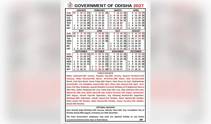 Govt Calendar 2027