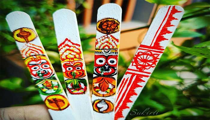 ଚାରୋଟି ଆଇସକ୍ରିମ୍ କାଠିରେ ଚତୁର୍ଦ୍ଧାମୂର୍ତ୍ତି, ବାହୁଡା ଯାତ୍ରା ପାଇଁ ସମର୍ପିତ ସୁକୀର୍ତ୍ତିଙ୍କ ଚିତ୍ର