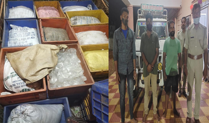 ଆନ୍ଧ୍ରପ୍ରଦେଶକୁ ଚୋରା ଚାଲାଣ ବେଳେ ୧୫ ଶହ ଲିଟର ଦେଶୀମଦ ଜବତ, ୩ ଗିରଫ