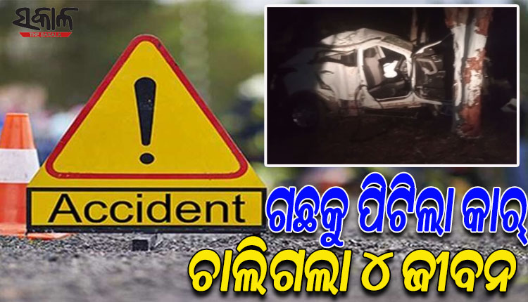 ଭାରସାମ୍ୟ ହରାଇ ଗଛରେ ପିଟିହେଲା କାର; ୪ ମୃତ, ଜଣେ ଗୁରୁତର
