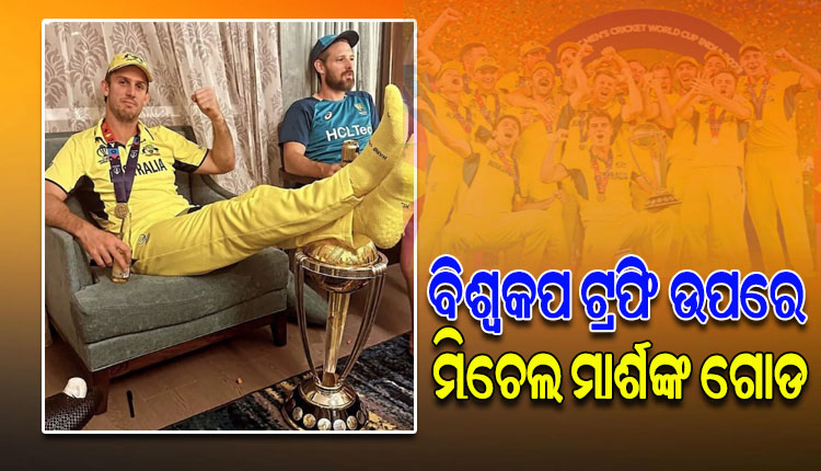 ବିଶ୍ୱକପକୁ ଏ କେମିତିକା ସମ୍ମାନ ! ଜିତିବା ପରେ ଟ୍ରଫି ଉପରେ ଗୋଡ଼ ଥୋଇ ଫଟୋ ଉଠାଇଲେ ମିଚେଲ ମାର୍ଶ