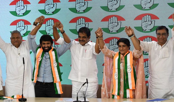 କଂଗ୍ରେସରେ ସାମିଲ ହେଲେ ରେସଲର ଭିନେଶ ଫୋଗାଟ୍ ଓ ବଜରଙ୍ଗ ପୁନିଆ