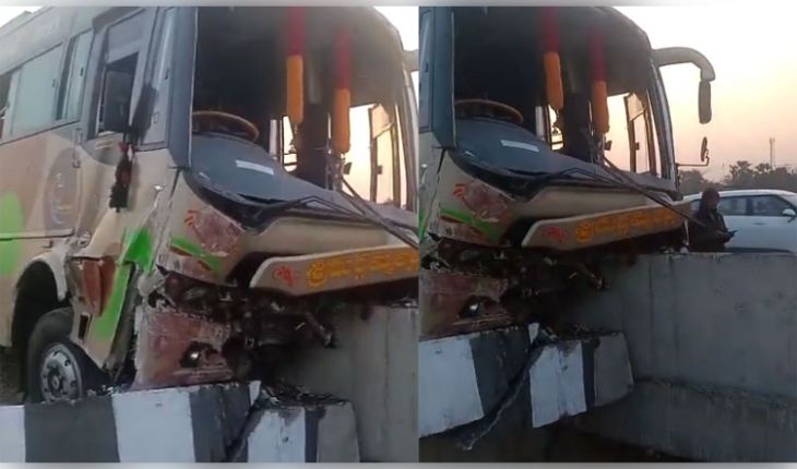 ତୀର୍ଥଯାତ୍ରୀ ବସ୍ ଦୁର୍ଘଟଣାଗ୍ରସ୍ତ; ଡ୍ରାଇଭରଙ୍କ ଆଖି ଲାଗିଯିବାରୁ ବ୍ରିଜ ଉପରକୁ ଚଢିଗଲା ବସ୍, ଡ୍ରାଇଭର ମୃତ