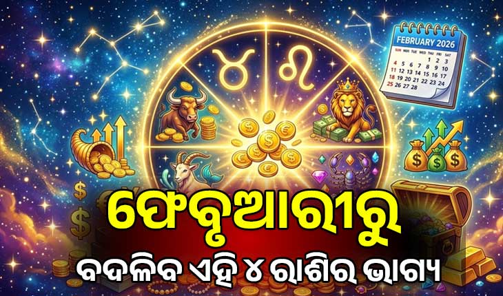 ୨୦୨୬ ଫେବୃଆରୀରୁ ବଦଳିବ ଏହି ୪ ରାଶିର ଭାଗ୍ୟ: ମିଳିବ ପ୍ରଚୁର ଧନ ଓ ସଫଳତା