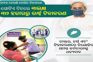 ରାଜ୍ୟରେ ରେକର୍ଡ ସଂଖ୍ୟକ ଟିକାକରଣରେ ନିୟୋଜିତ ସମସ୍ତ କର୍ମଚାରୀଙ୍କୁ ଧନ୍ୟବାଦ ଜଣାଇଲେ ମୁଖ୍ୟମନ୍ତ୍ରୀ