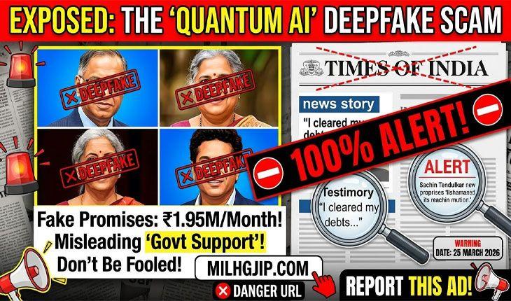 ସାବଧାନ! ‘କ୍ୱାଣ୍ଟମ ଏଆଇ’ ନାମରେ ଚାଲିଛି ବଡ଼ ଠକେଇ: ସଚିନ ତେନ୍ଦୁଲକର, ଅର୍ଥମନ୍ତ୍ରୀ ଓ ନାରାୟଣ ମୂର୍ତ୍ତିଙ୍କ ଡିପଫେକ୍ ଭିଡିଓ ବ୍ୟବହାର କରି ଲୁଟୁଛନ୍ତି ସାଇବର ଅପରାଧୀ